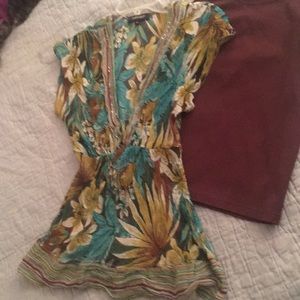 Karen Kane exotic print with small beads M